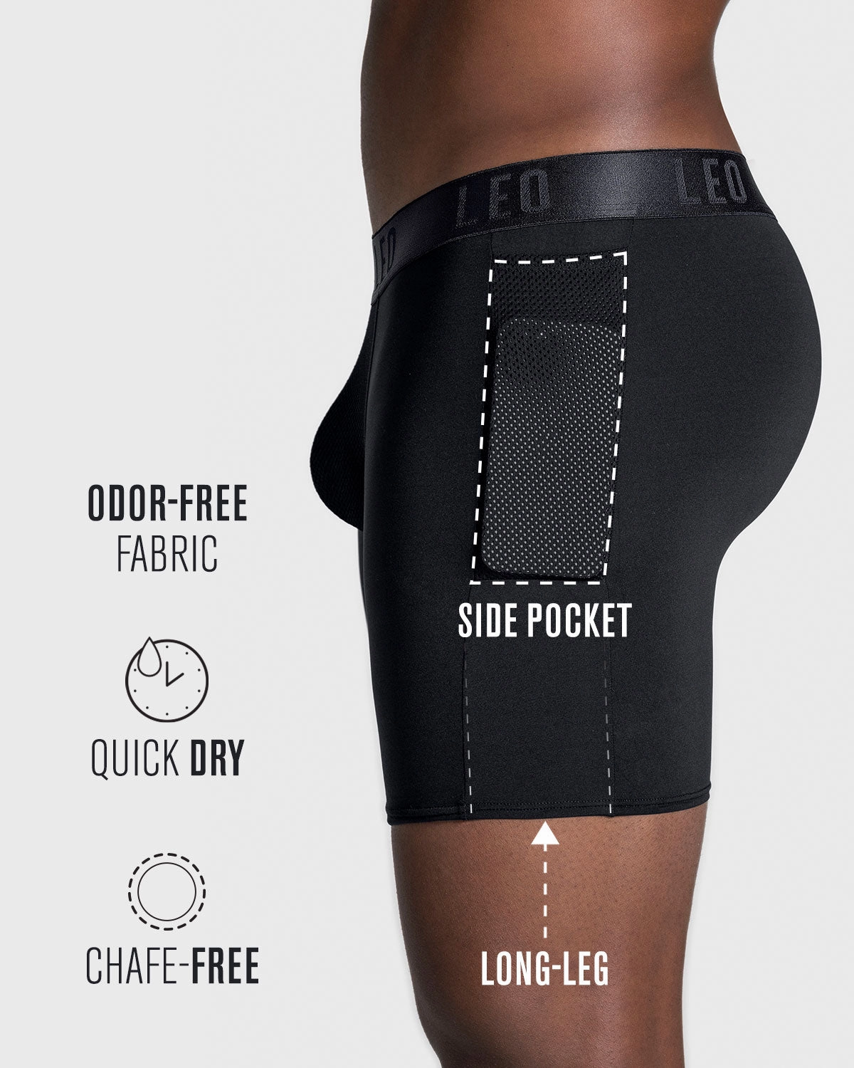 3-Pack Long Athletic Boxer Brief with Side Pocket