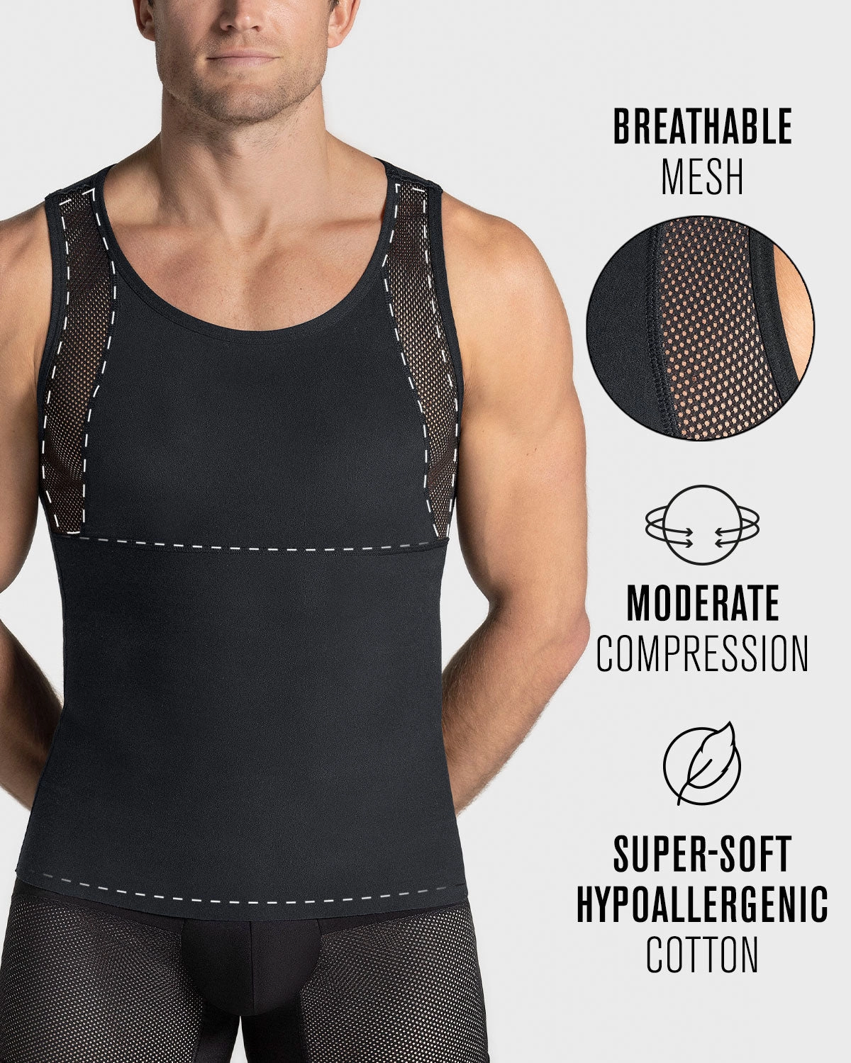 4-Pack of Stretch Cotton Moderate Compression Shaper Tanks with Mesh Cutouts