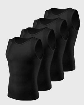 4-Pack of Stretch Cotton Moderate Compression Shaper Tanks with Mesh Cutouts
