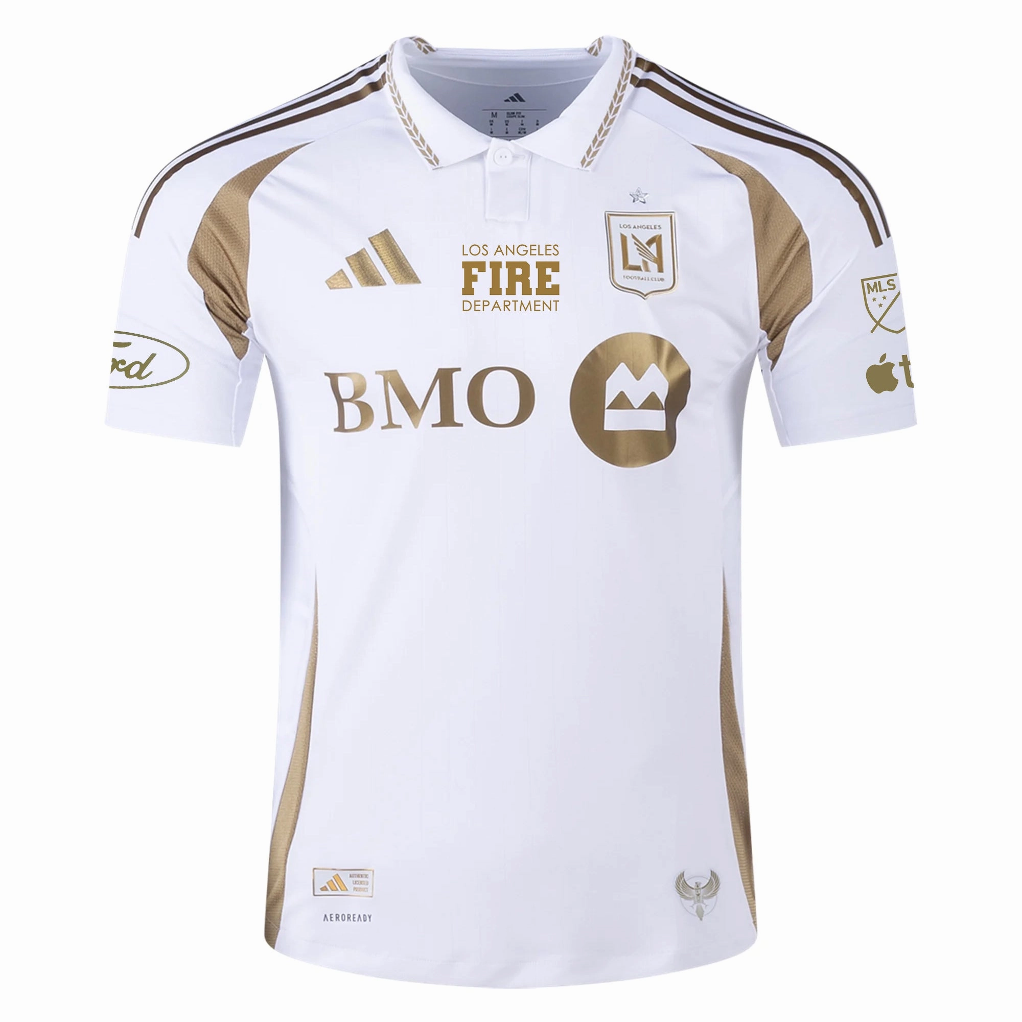 adidas LAFC Authentic Away Jersey w/ MLS   Apple   Ford & LAFD Logo 25/26 (White/Gold)