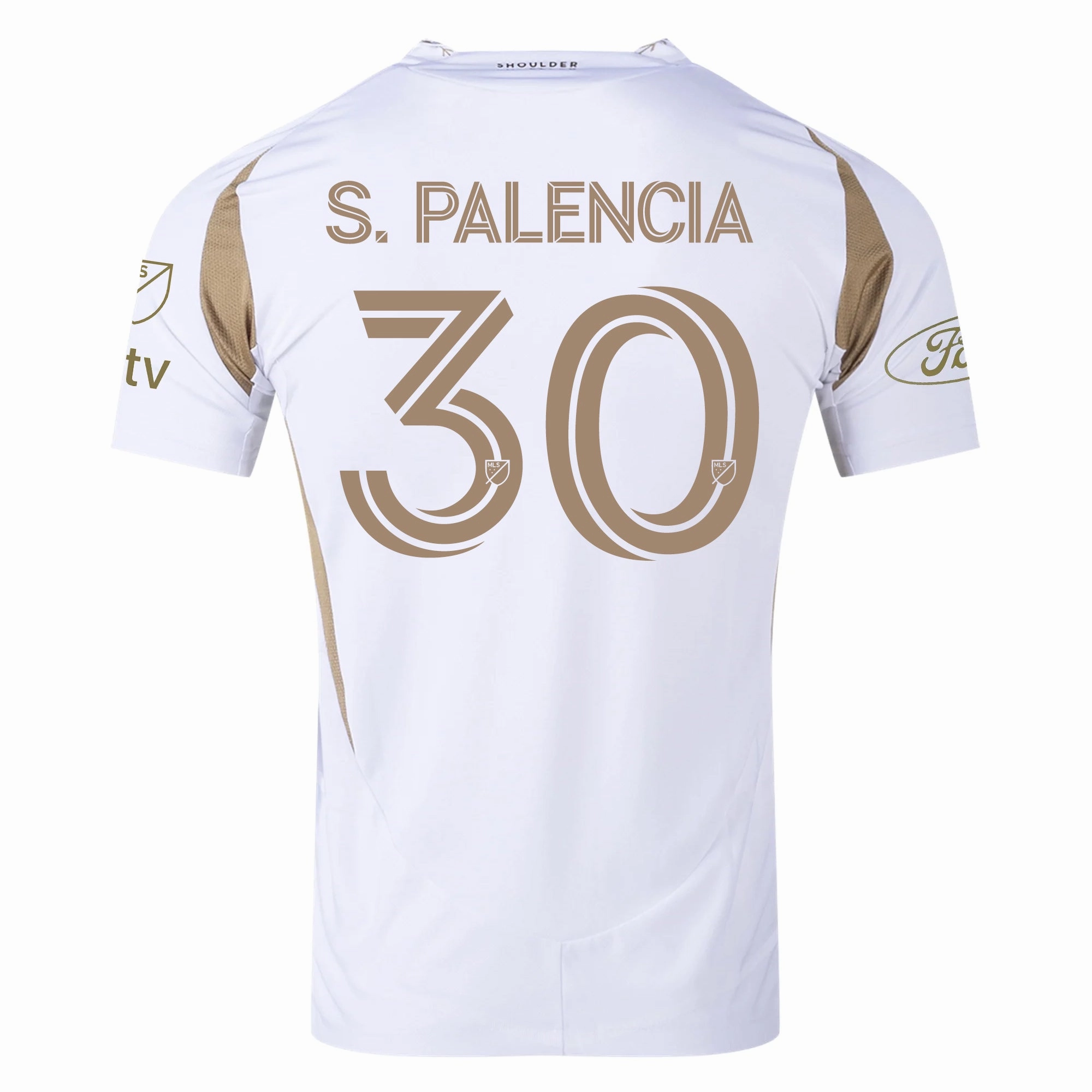 adidas Sergi Palencia LAFC Authentic Away Jersey w/ MLS   Apple   Ford Logo 25/26 (White/Gold)