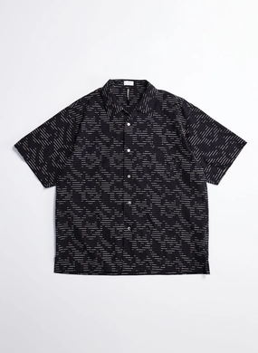 Albini Cotton Jacquard Short Sleeve Open Collar Shirt