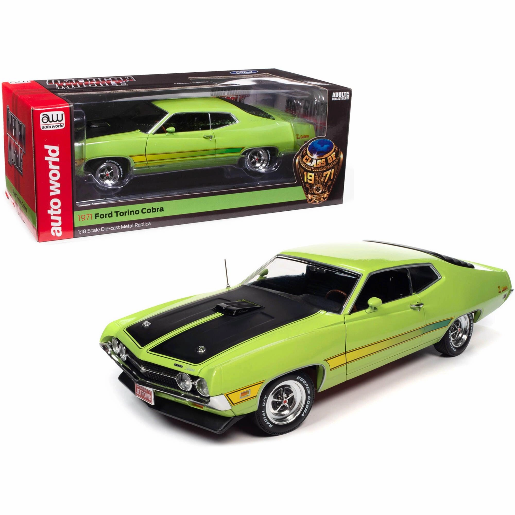 Autoworld 1/18 Model Car - 1971 Ford Torino Cobra Grabber Lime Green with Black