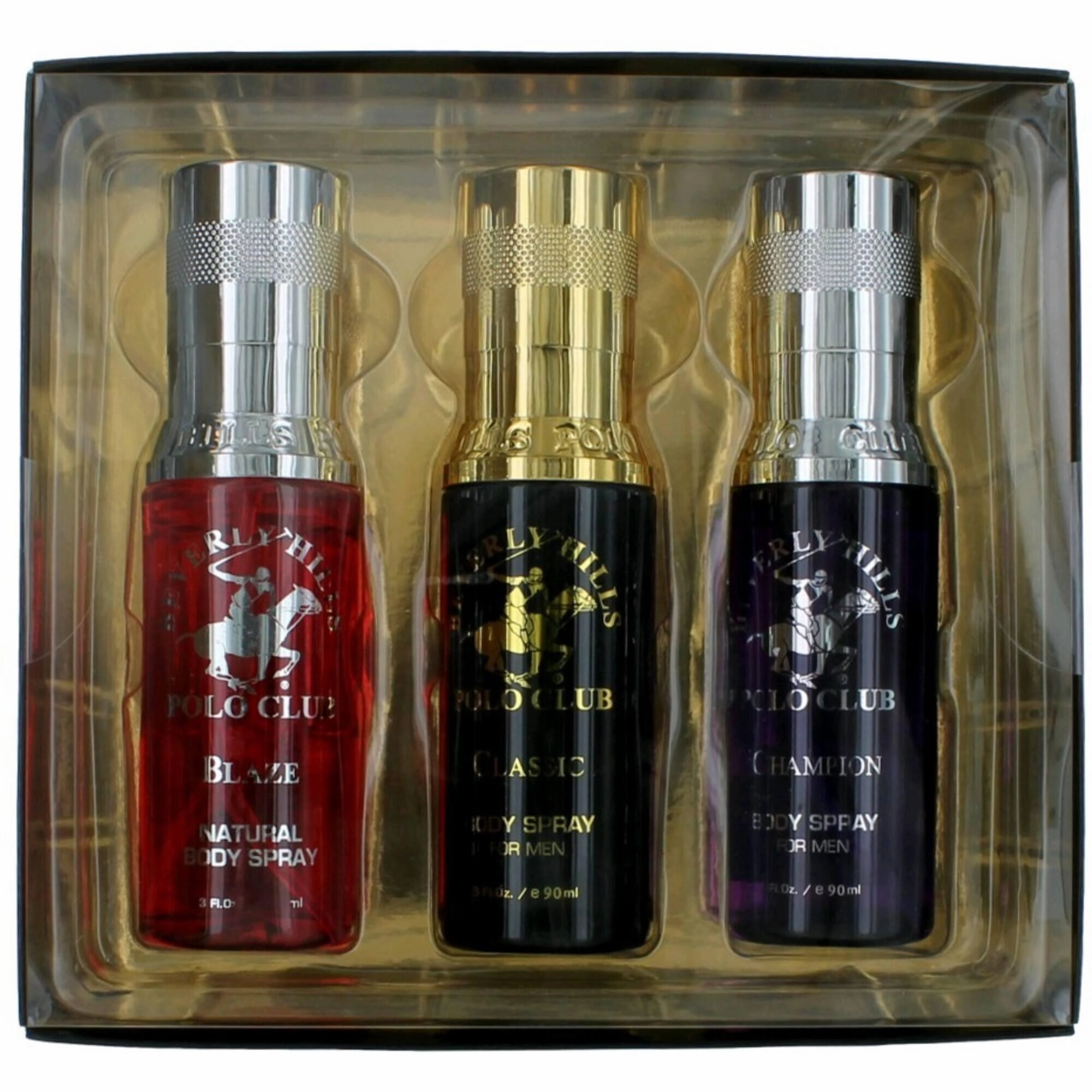 Beverly Hills Polo Club Men's Set - 3 oz Natural Body Spray Collection, 3 Piece
