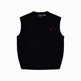 Big Fit Cotton Sweater Vest Polo Black