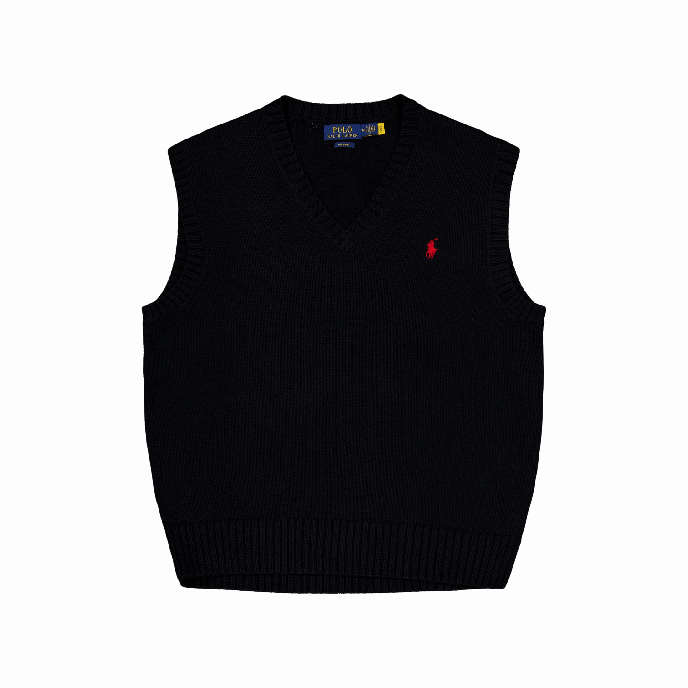 Big Fit Cotton Sweater Vest Polo Black