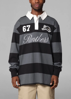 Bleacher Athletic Penrith Panthers NRL Stripe Rugby Polo Shirt Official Team Colour