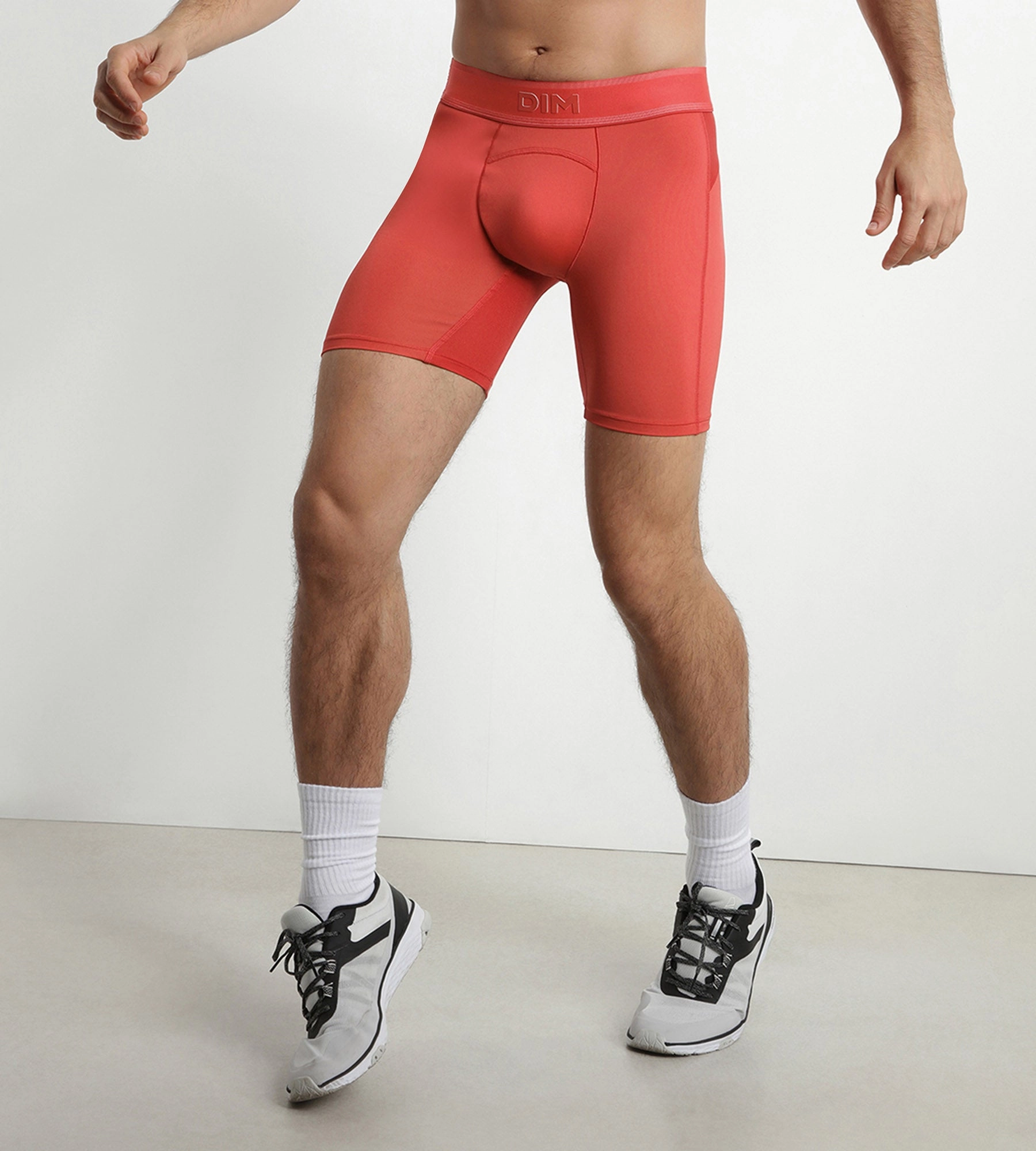 Boxer de sport long homme en microfibre et mesh Rouge Alerte Dim Move