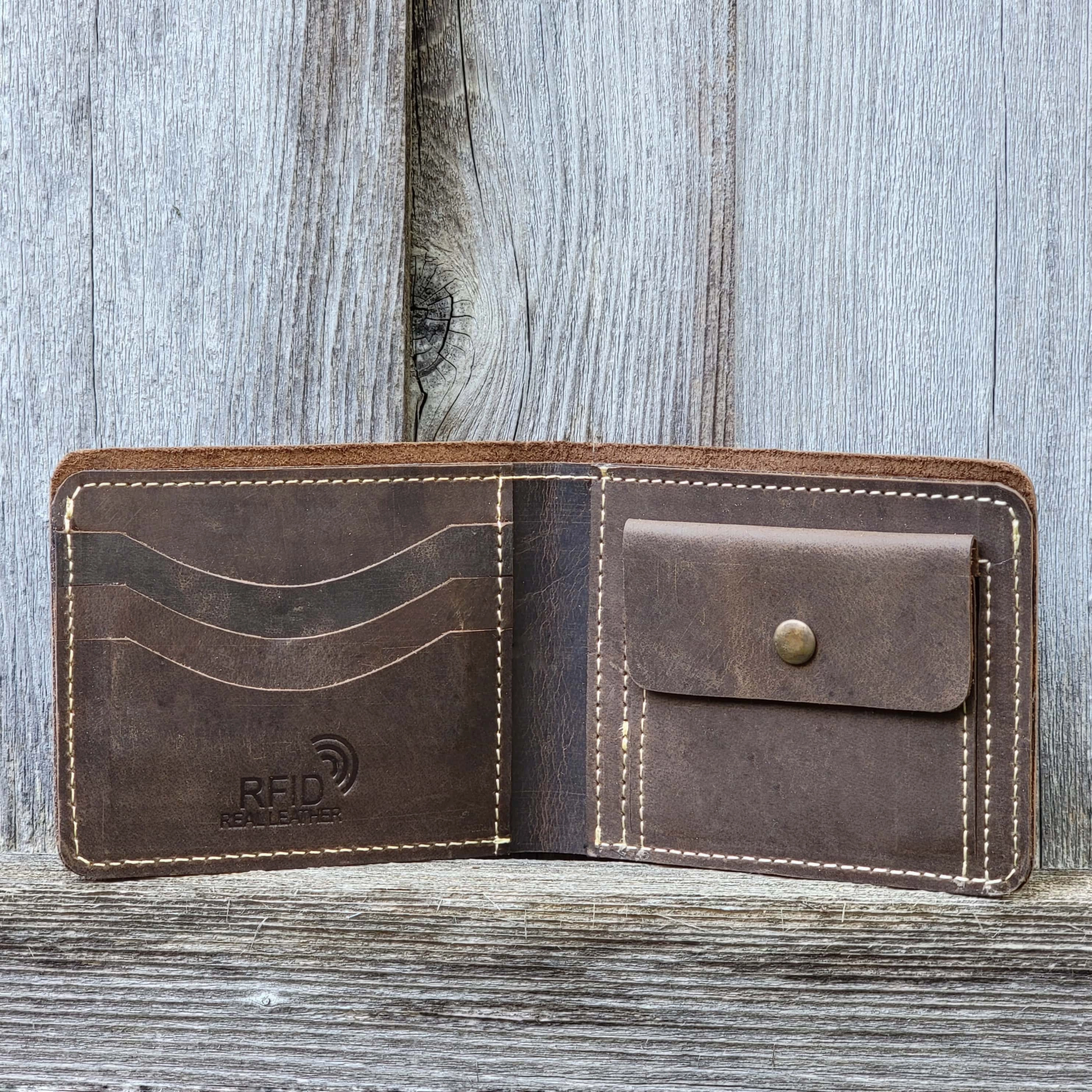 Cognac Full Grain Leather Wallet with Coin Pouch