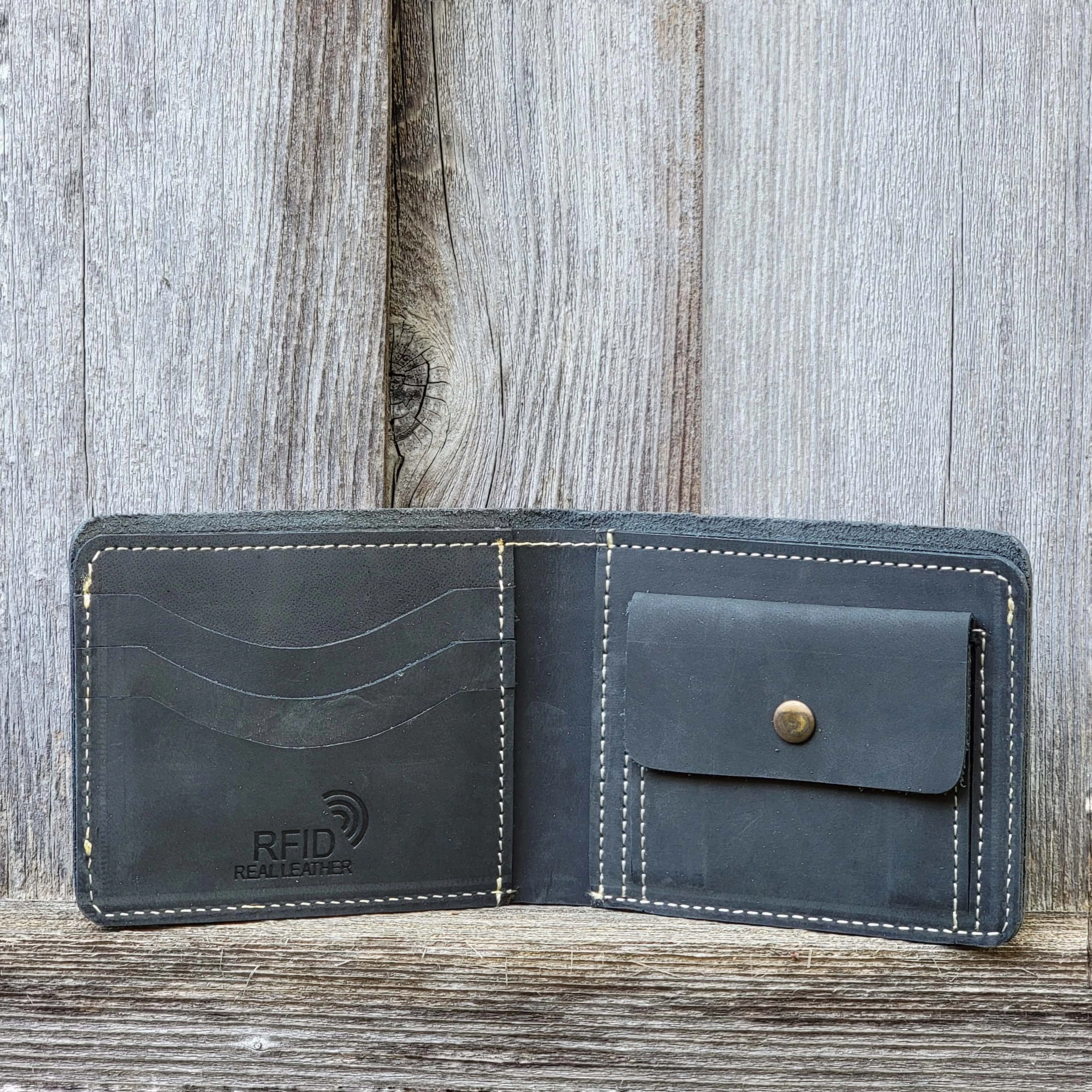 Cognac Full Grain Leather Wallet with Coin Pouch