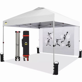 CROWN SHADES 10x10 Pop Up Canopy Tent with Game Netting, White