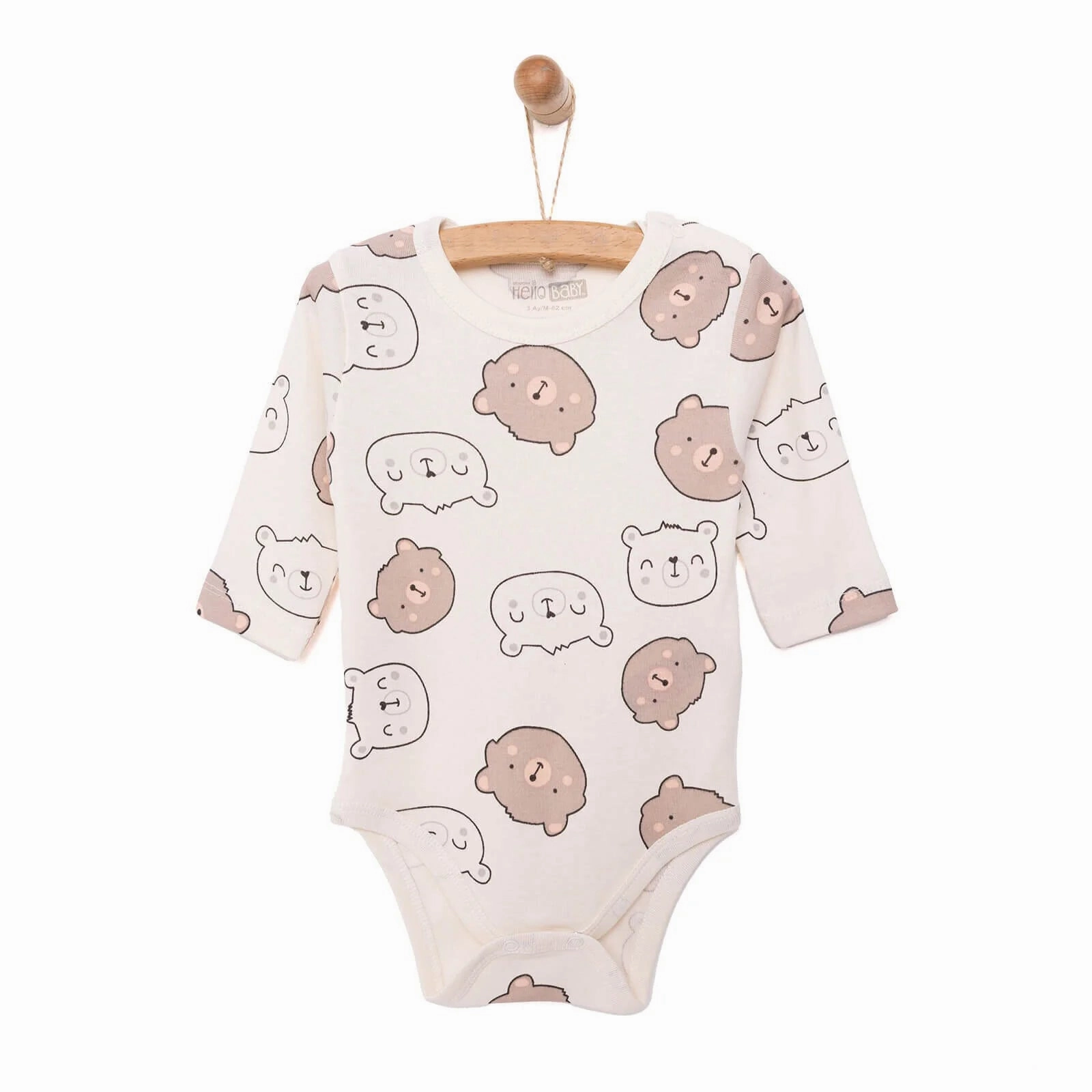 HelloBaby Baby Boy Long Sleeve Bodysuit - Beige
