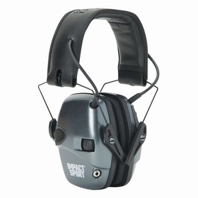 Howard Leight Impact Sport Electronic Earmuffs with Auxiliary Input - Metallic Grey