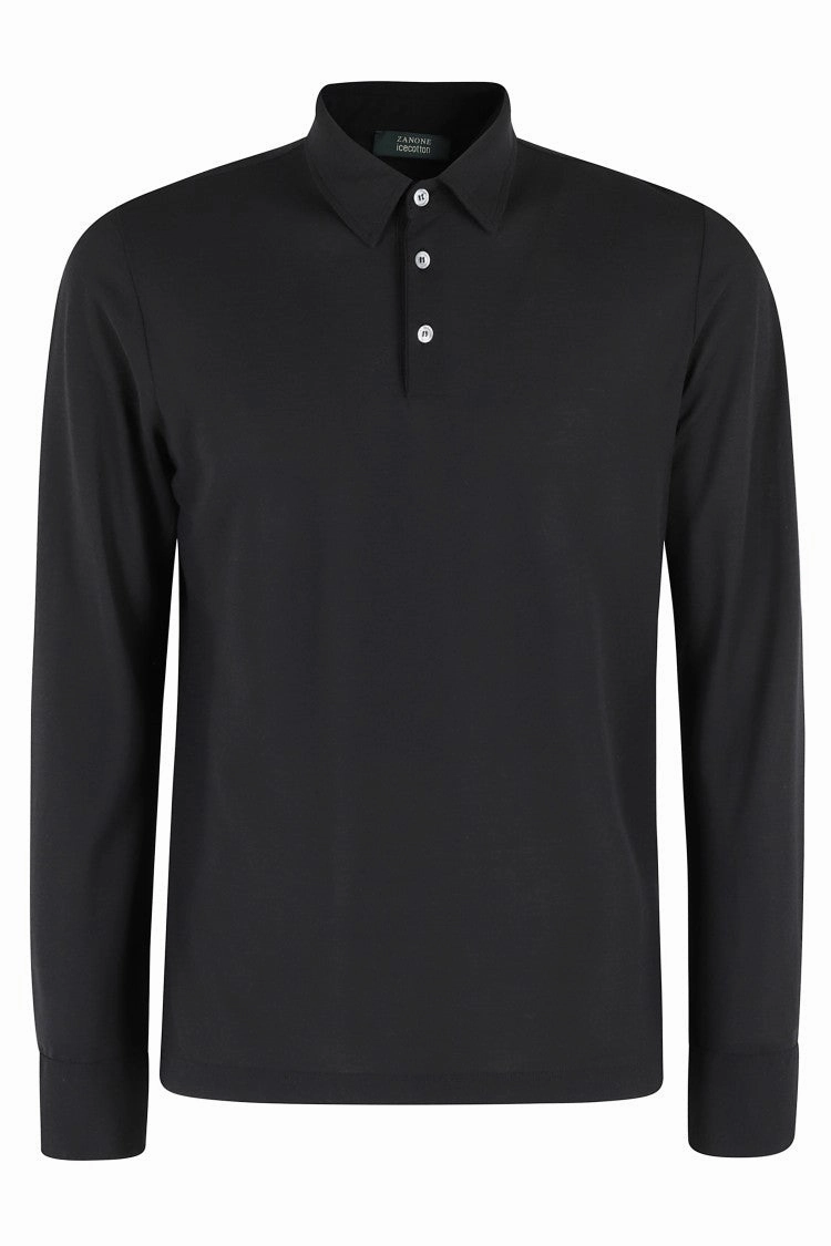 Long-Sleeve Polo Shirt With Elegant Buttoned Collar