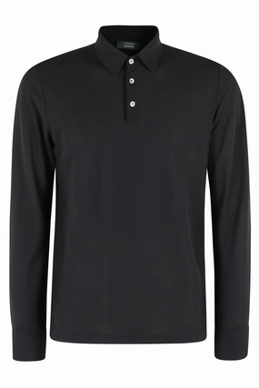 Long-Sleeve Polo Shirt With Elegant Buttoned Collar