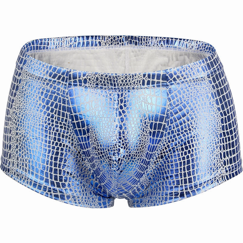 Low-waist polyester snake print fabric big pouch U-convex men's boxer briefs