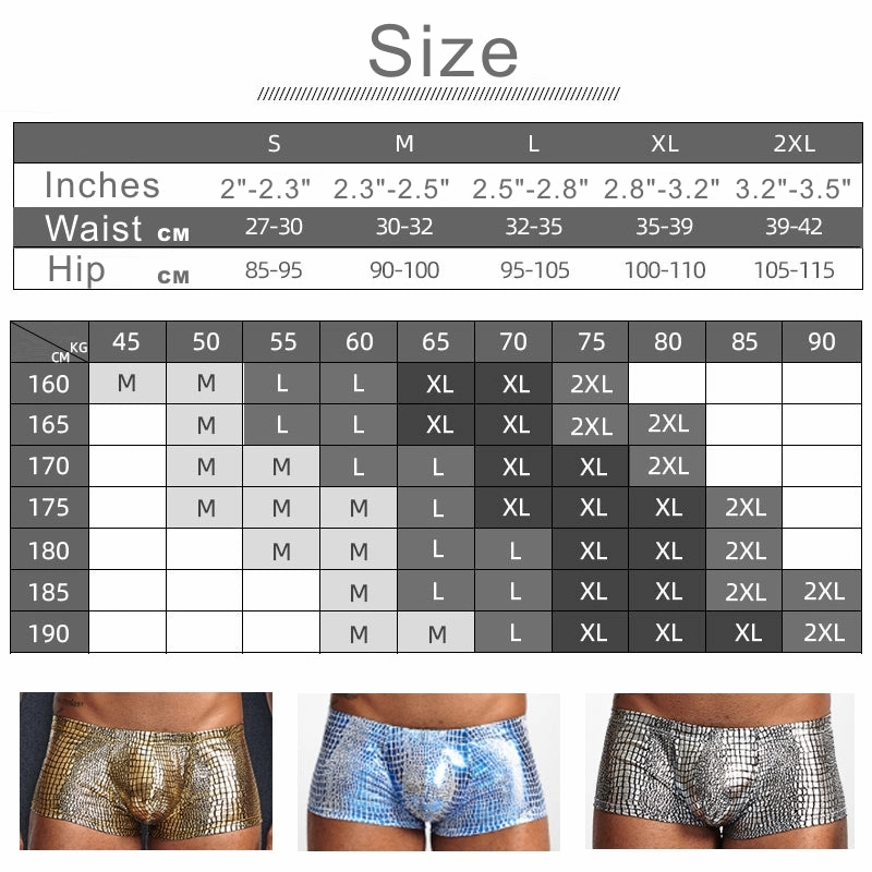 Low-waist polyester snake print fabric big pouch U-convex men's boxer briefs