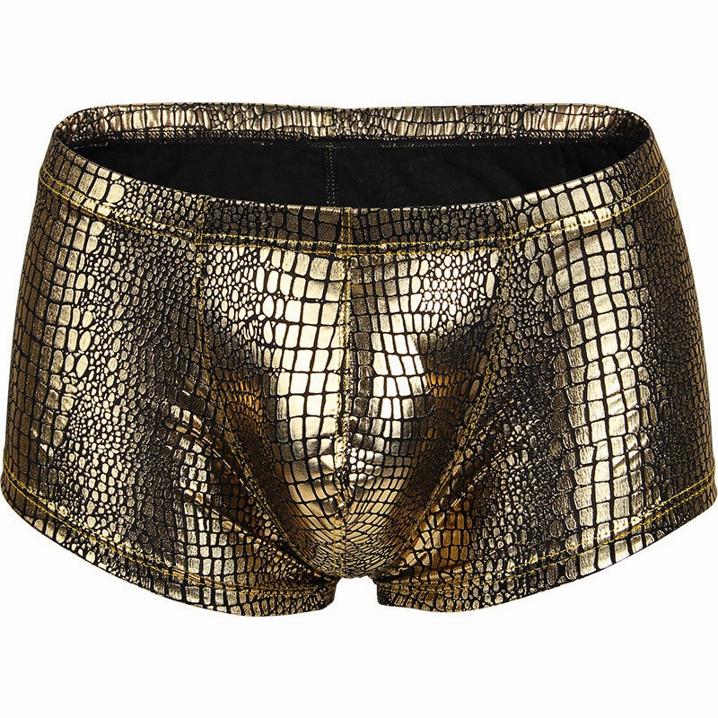 Low-waist polyester snake print fabric big pouch U-convex men's boxer briefs