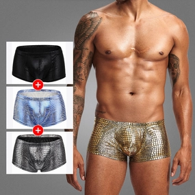 Low-waist polyester snake print fabric big pouch U-convex men's boxer briefs