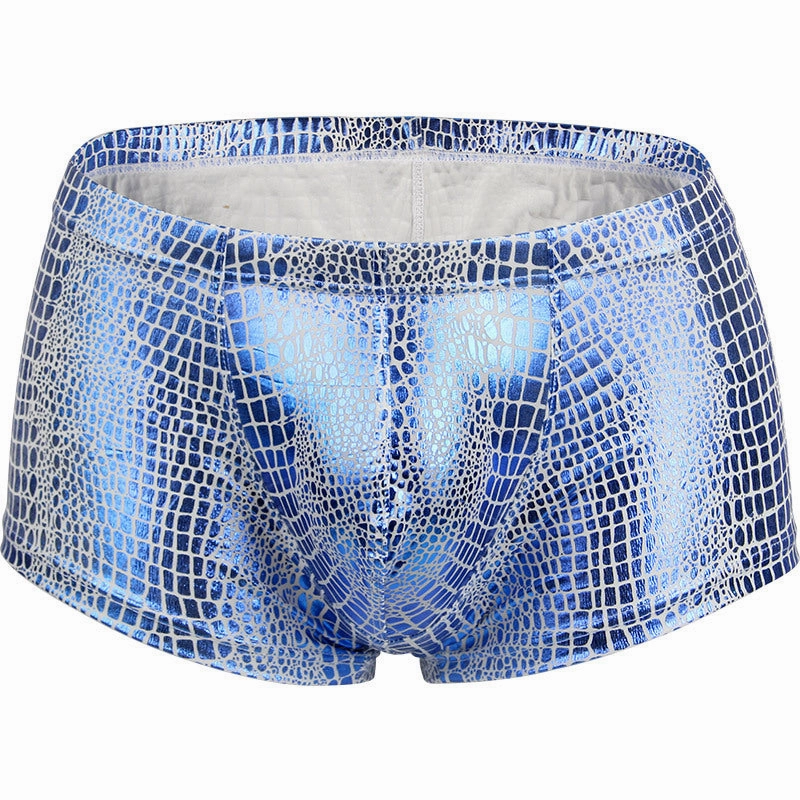 Low-waist polyester snake print fabric big pouch U-convex men's boxer briefs