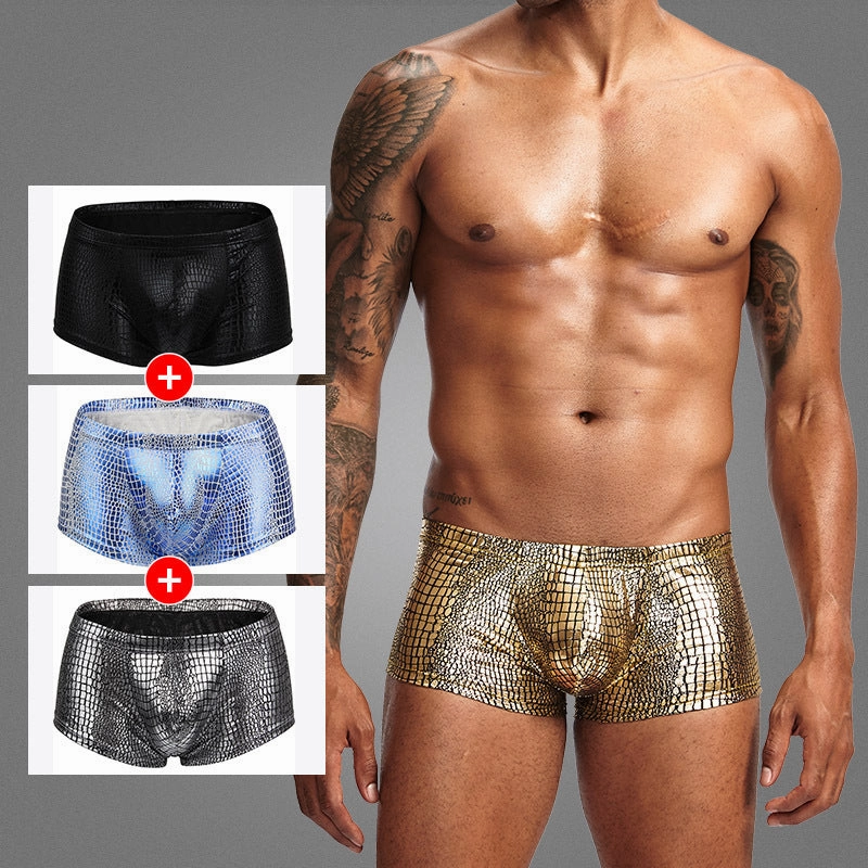 Low-waist polyester snake print fabric big pouch U-convex men's boxer briefs