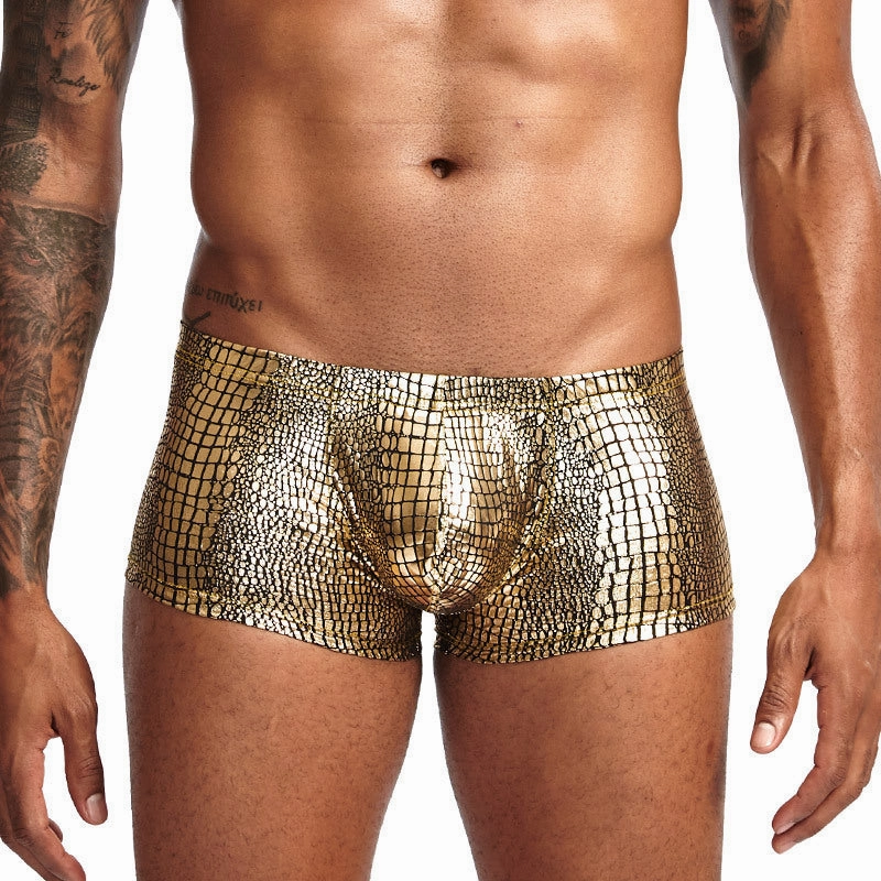 Low-waist polyester snake print fabric big pouch U-convex men's boxer briefs