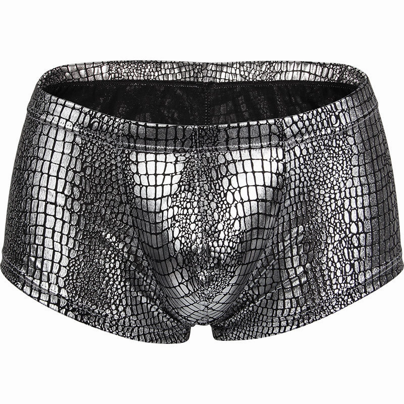 Low-waist polyester snake print fabric big pouch U-convex men's boxer briefs
