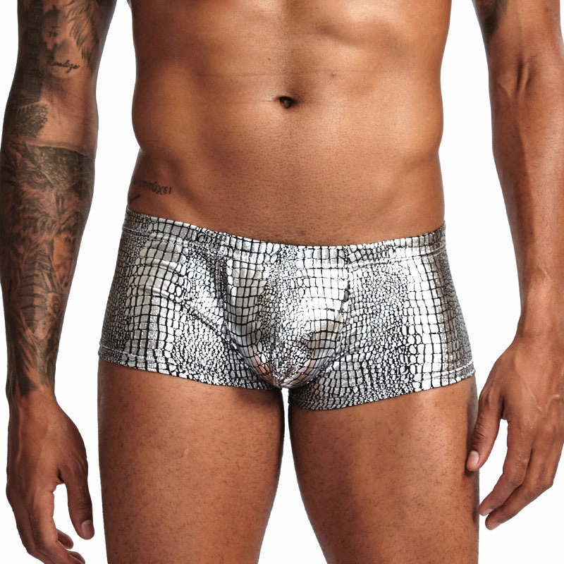 Low-waist polyester snake print fabric big pouch U-convex men's boxer briefs
