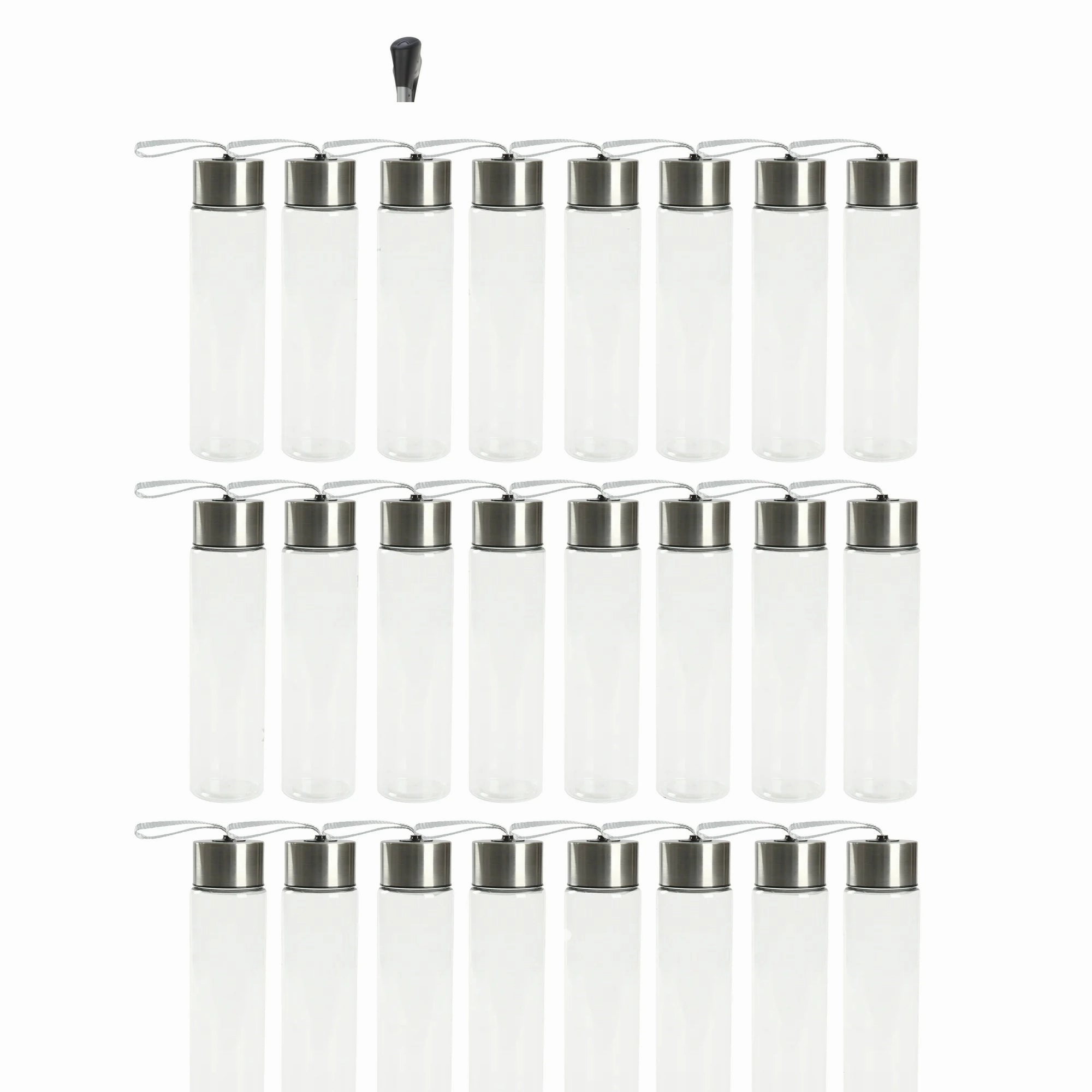 Mainstays 18oz Plastic Clear Water Bottles Stainless Steel Screw Cap Lid with Strap 24 Pack