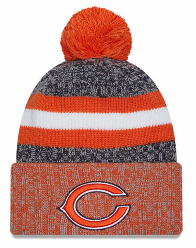 Men's Chicago Bears New Era Orange 2023 Sideline Cuffed Knit Hat With Pom