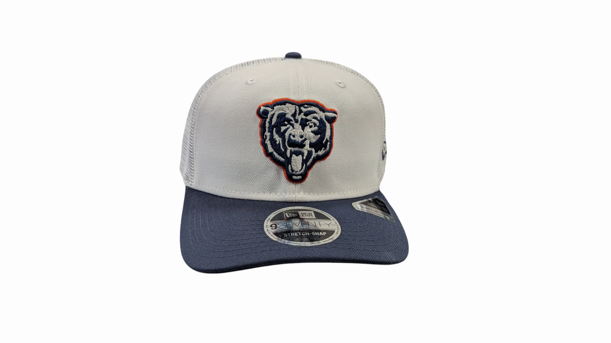Men's Chicago Bears New Era White/Navy NFL Trucker Primary Logo 9SEVENTY Adjustable Hat