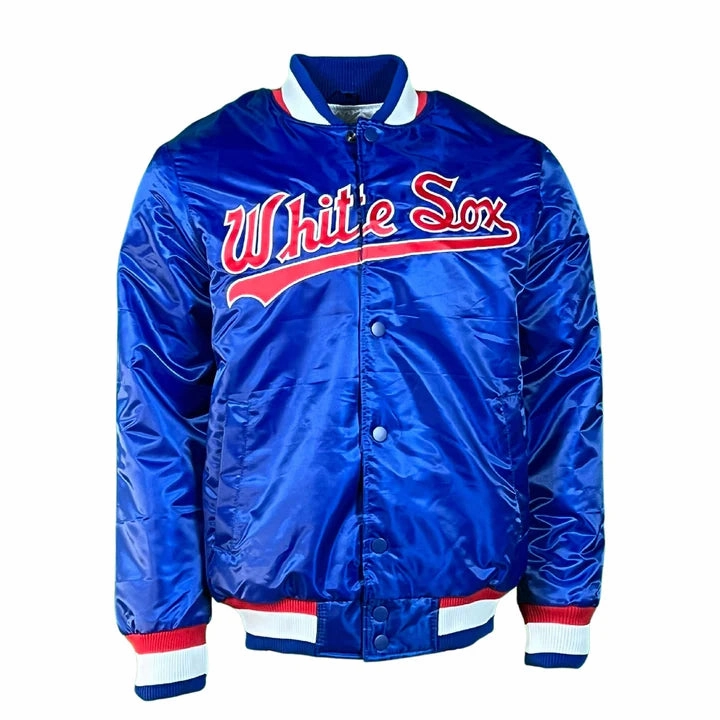 Men's Chicago White Sox Cooperstown Collection 1987 Retro Script Starter Satin Jacket-Blue
