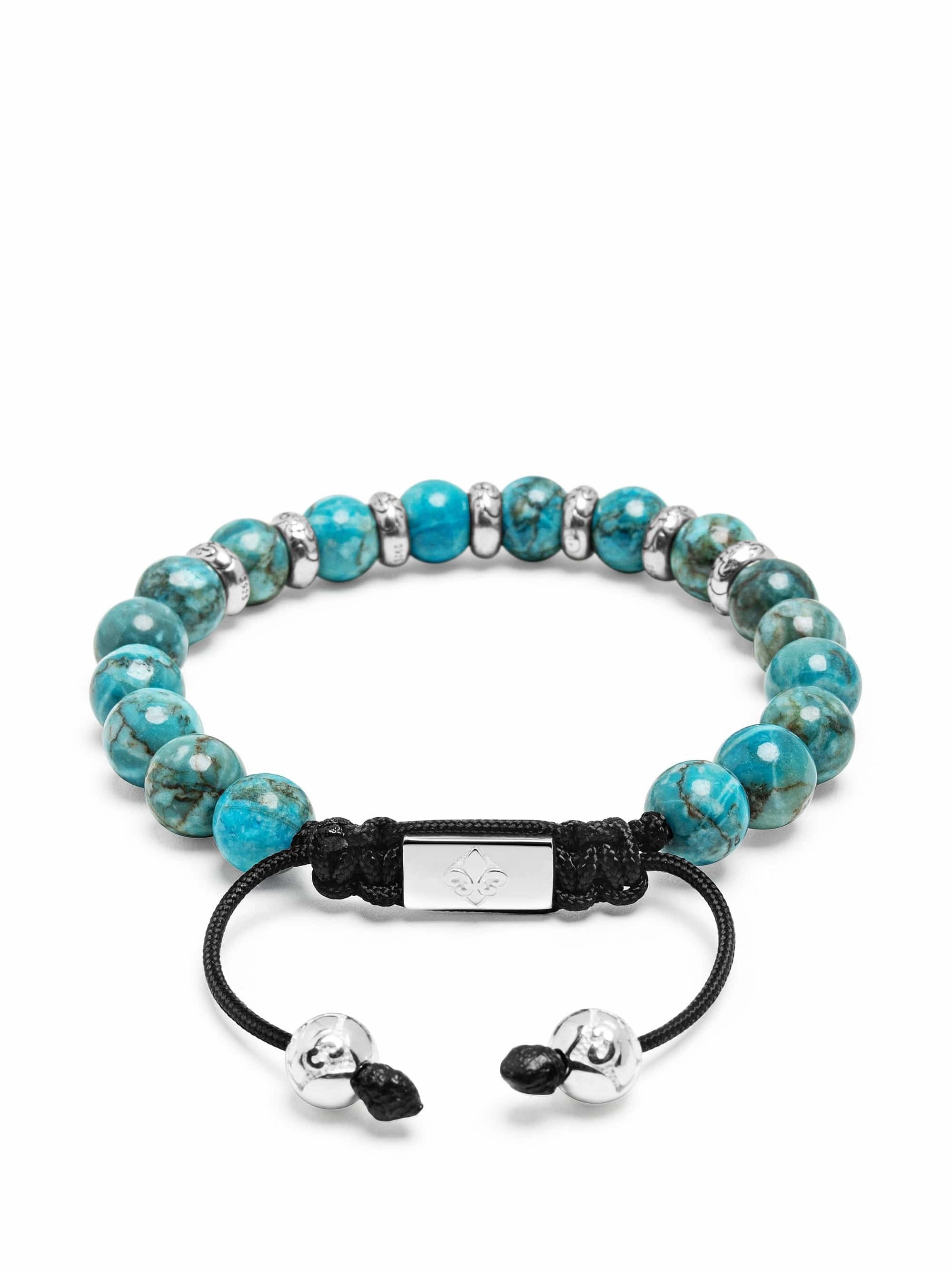 Men's Sterling Silver Beaded Bracelet with Turquoise