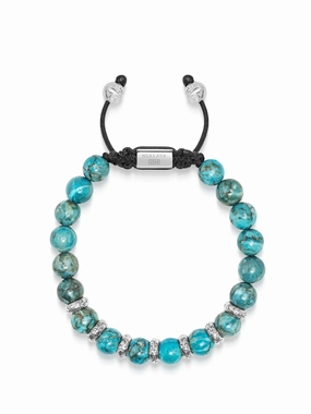 Men's Sterling Silver Beaded Bracelet with Turquoise