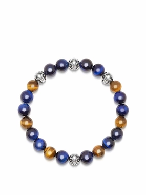 Men's Wristband with Blue and Brown Tiger Eye