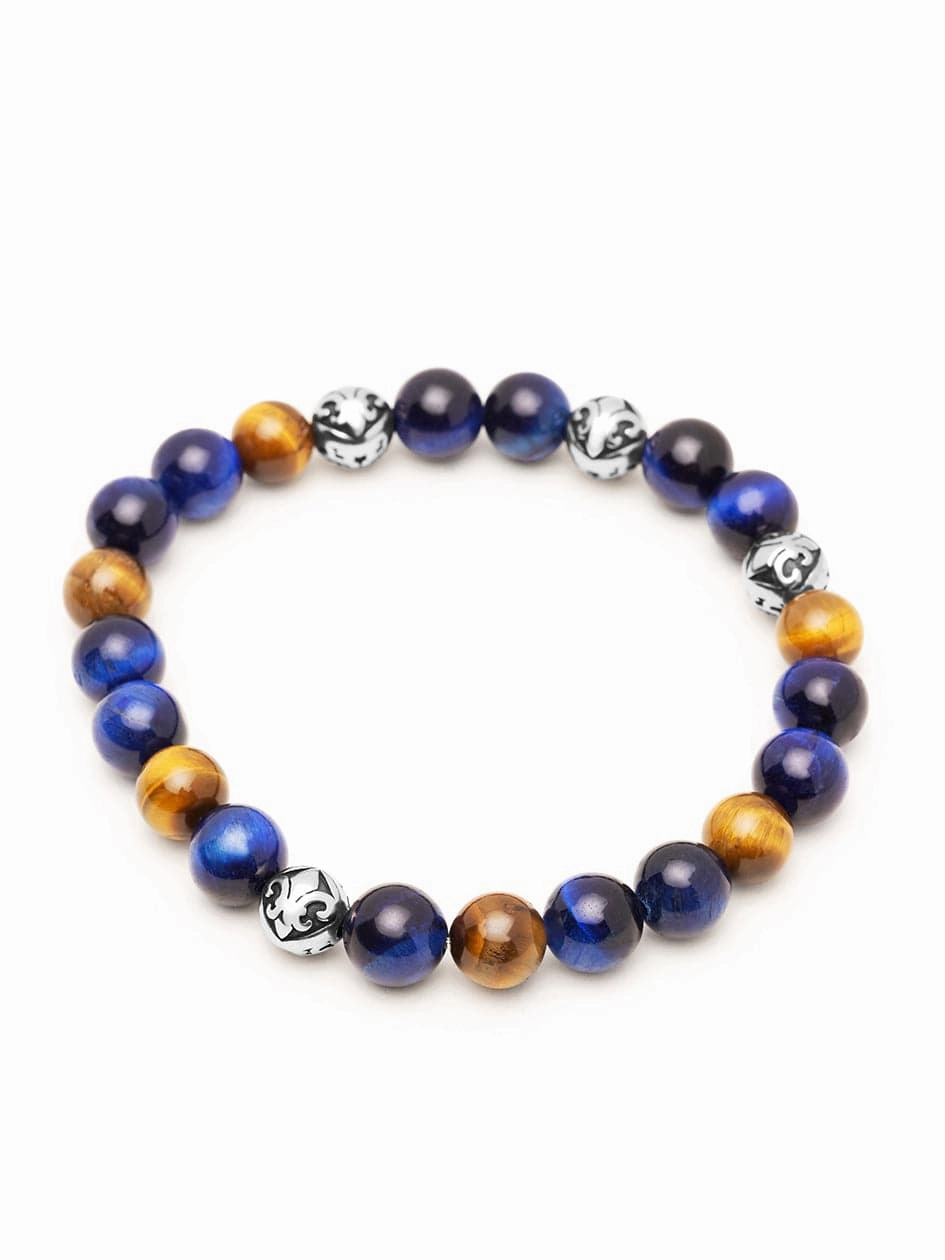 Men's Wristband with Blue and Brown Tiger Eye