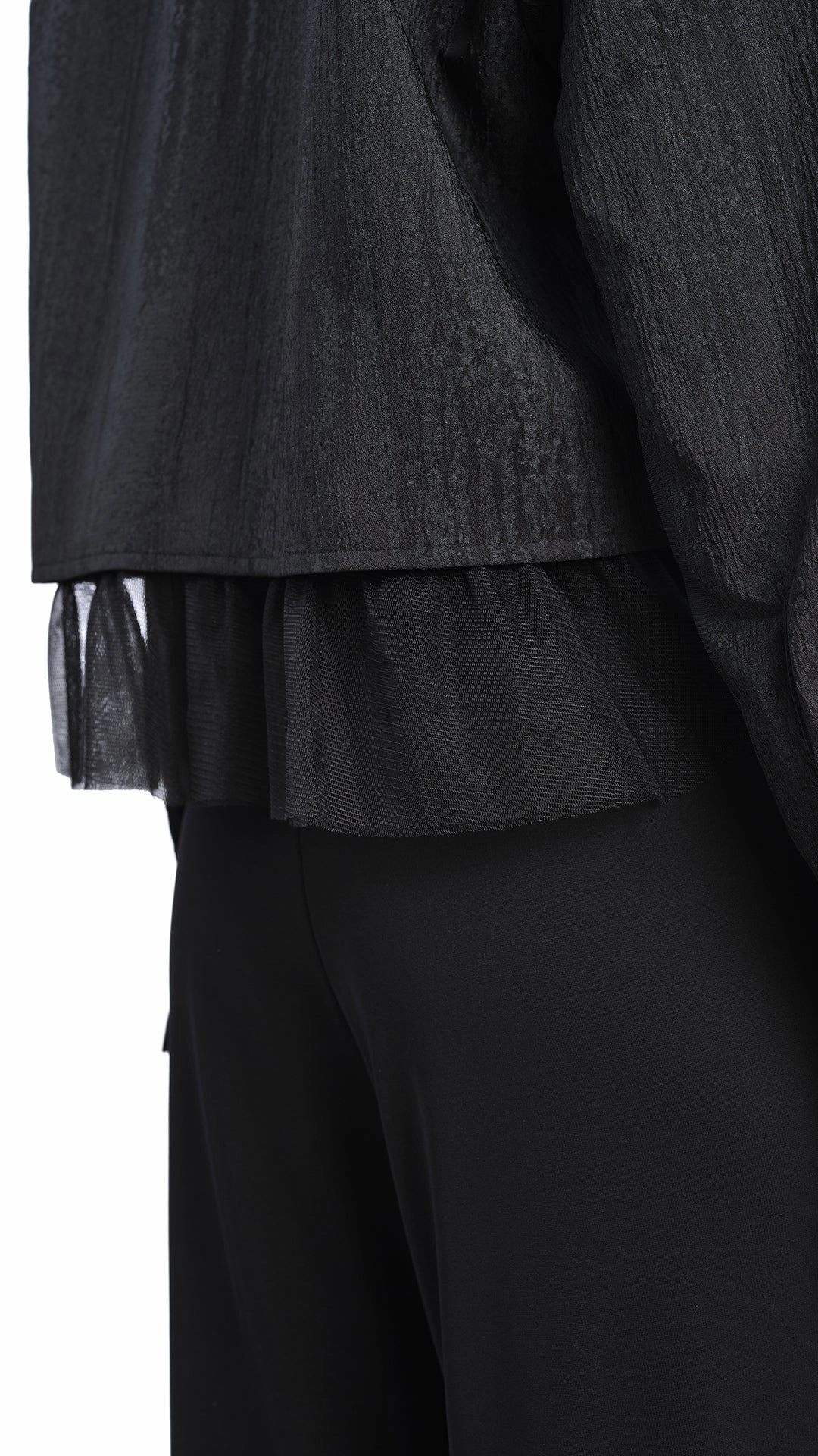 Mesh Trimmed Crop Shirt
