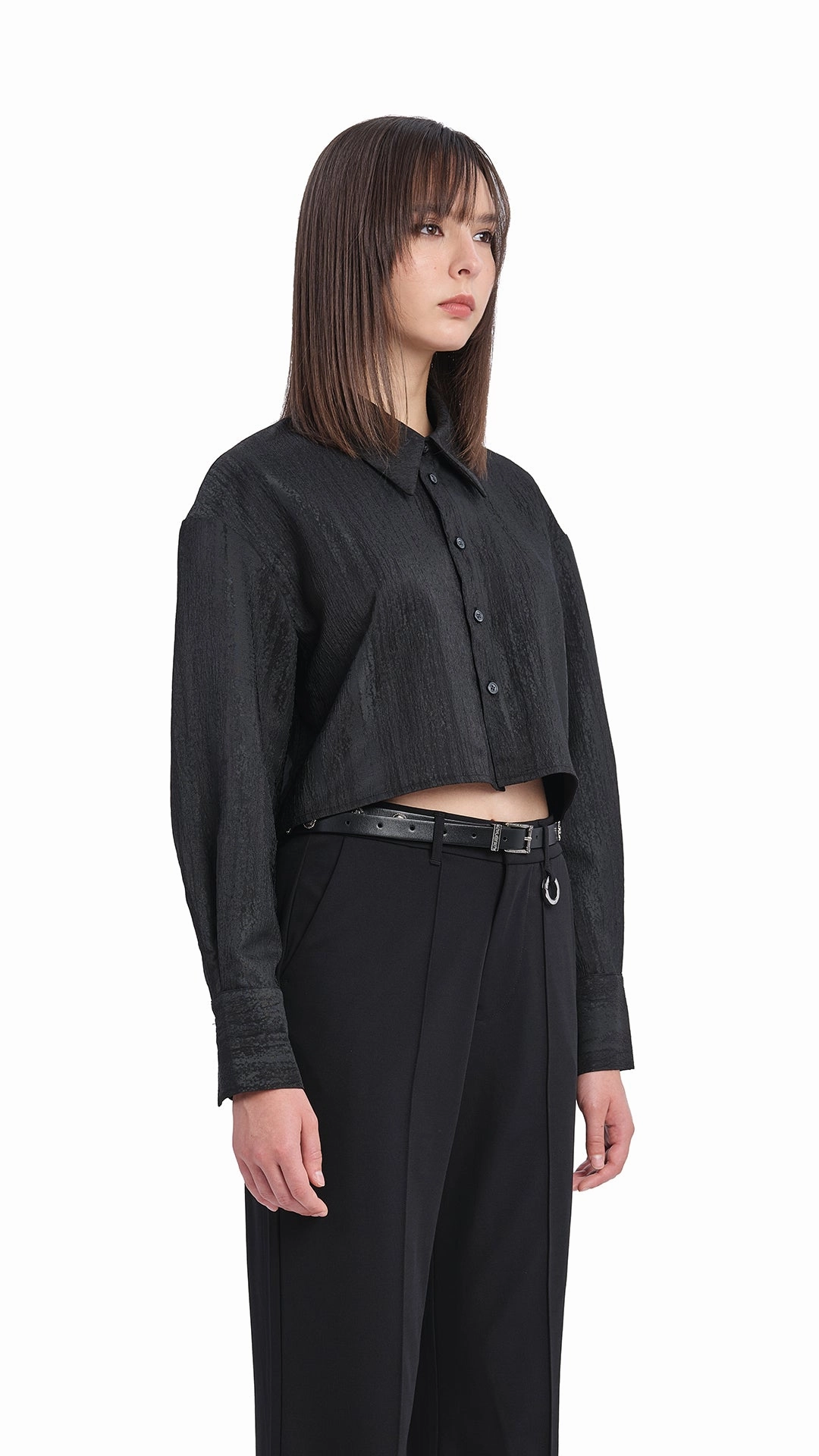 Mesh Trimmed Crop Shirt