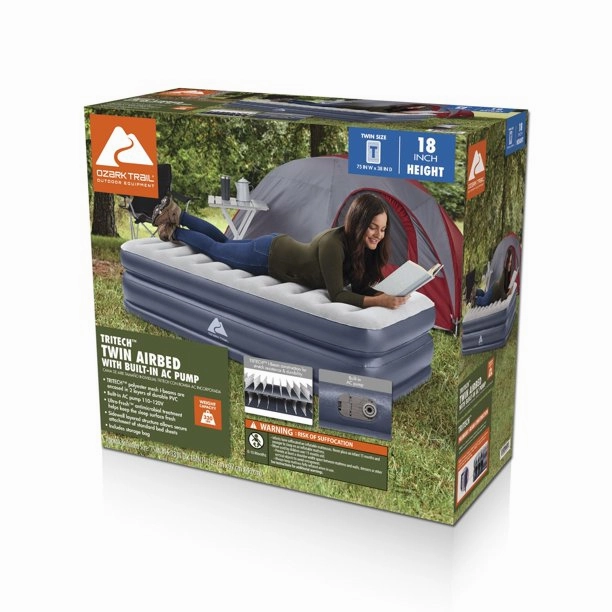 Ozark Trail Tritech QuadComfort 18" Air Mattress Antimicrobial Coating with Built-in AC Pump, Twin