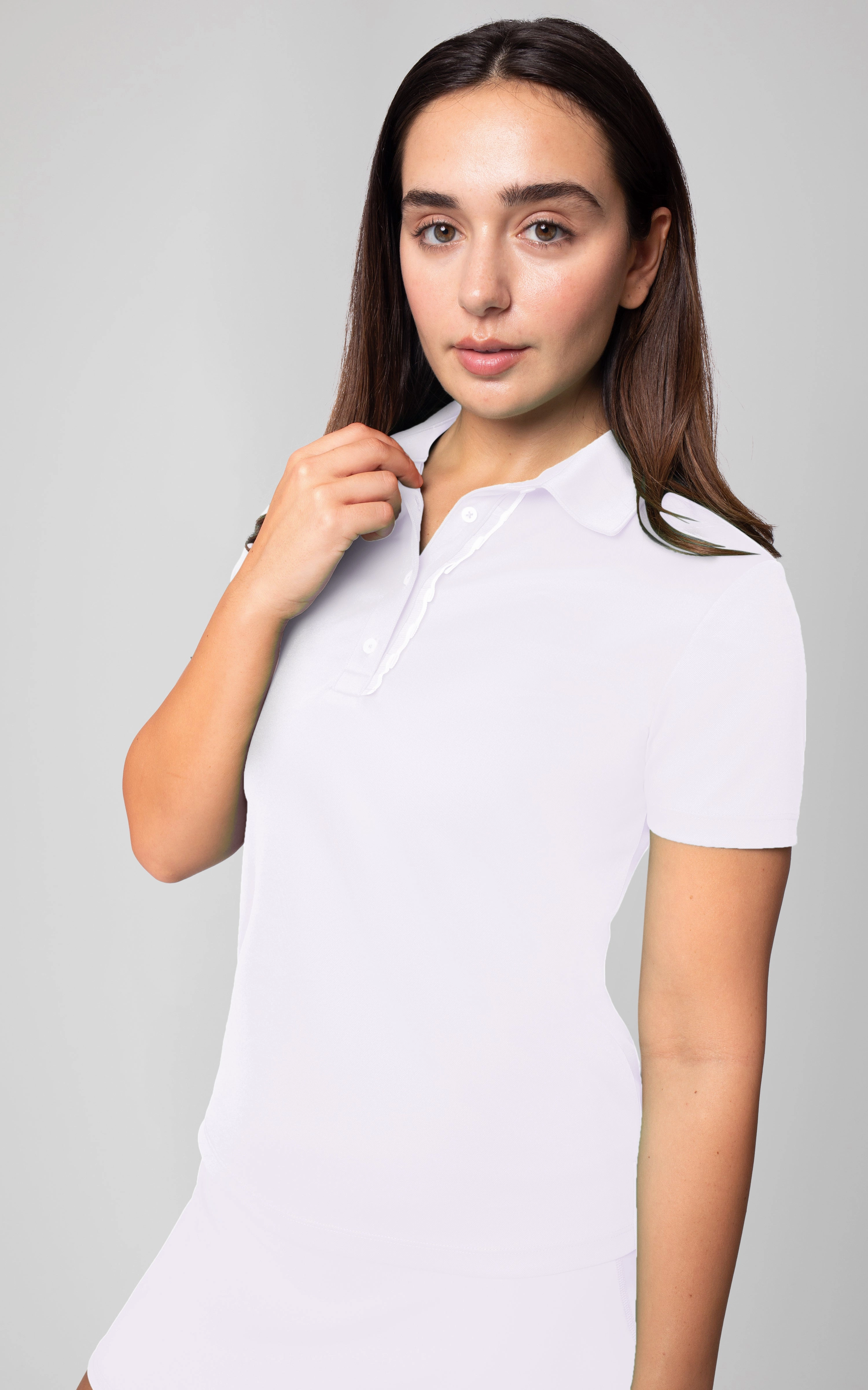 Pique Tee Time Polo Top with Ruched Detail