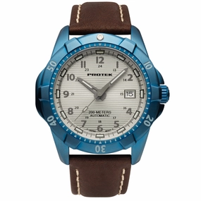 ProTek Men's Watch - Dive Automatic Cream Dial Blue Case Brown Leather Strap | 2213
