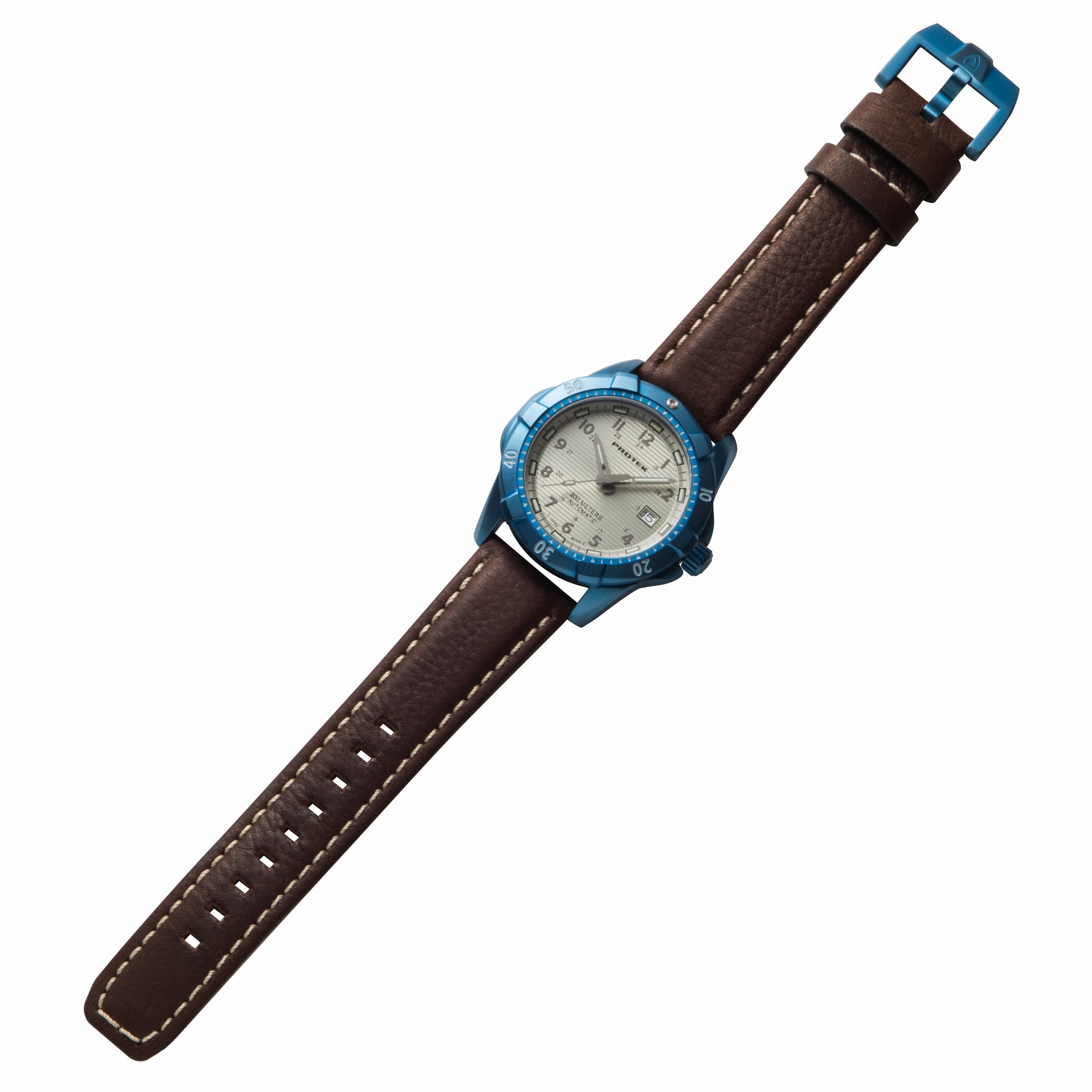 ProTek Men's Watch - Dive Automatic Cream Dial Blue Case Brown Leather Strap | 2213