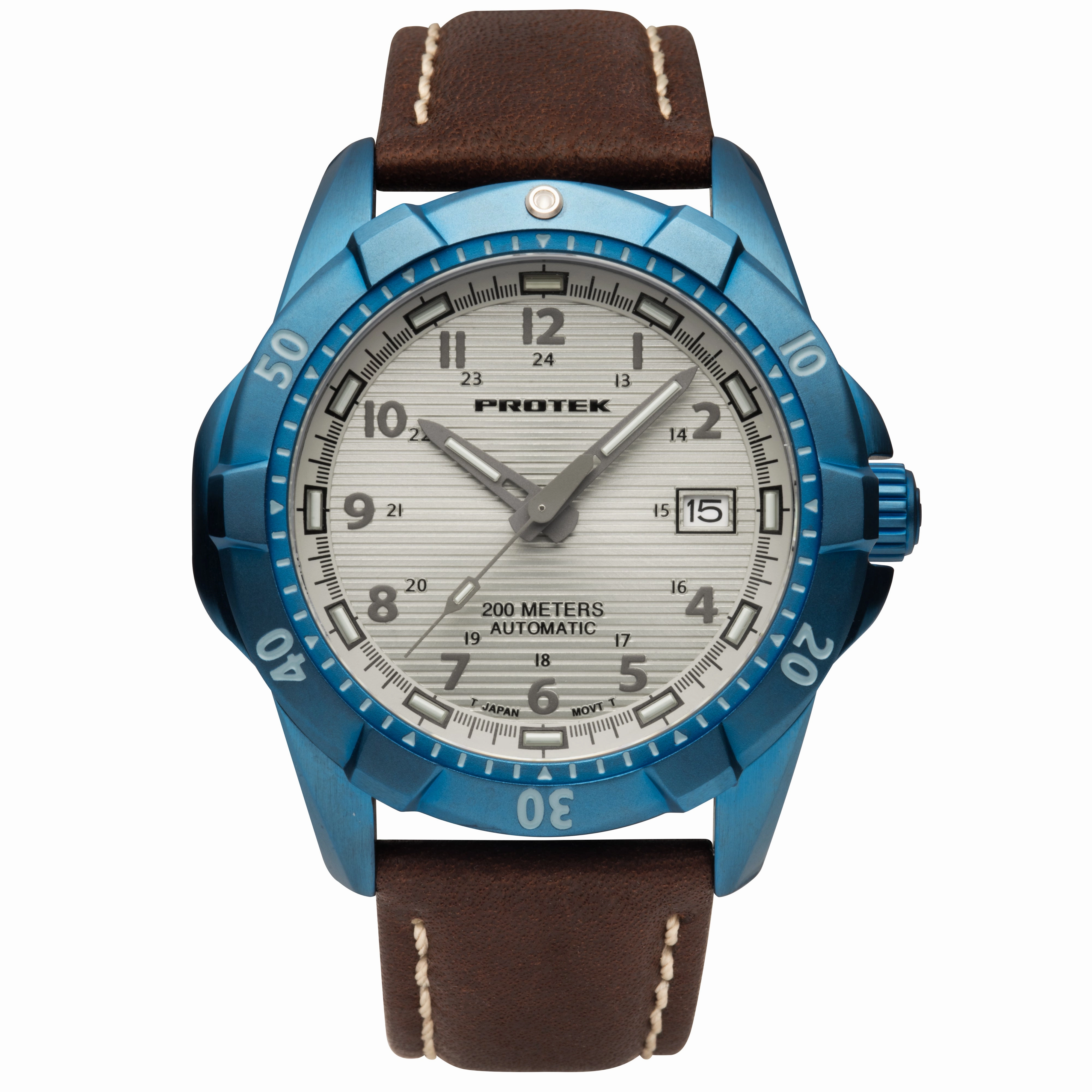ProTek Men's Watch - Dive Automatic Cream Dial Blue Case Brown Leather Strap | 2213
