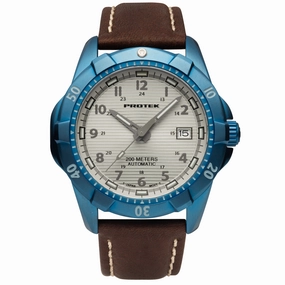 ProTek Men's Watch - Dive Automatic Cream Dial Blue Case Brown Leather Strap | 2213