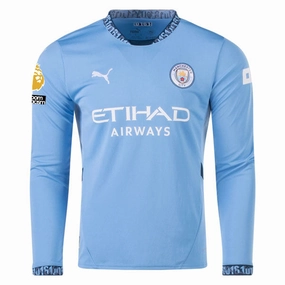 Puma Manchester City Home Long Sleeve Jersey w/ EPL   No Room For Racism Patch 24/25 (Team Light/Marine Blue)