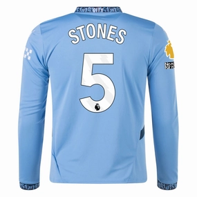 Puma Manchester City John Stones Home Long Sleeve Jersey w/ EPL   No Room For Racism Patch 24/25 (Team Light/Marine Blue)