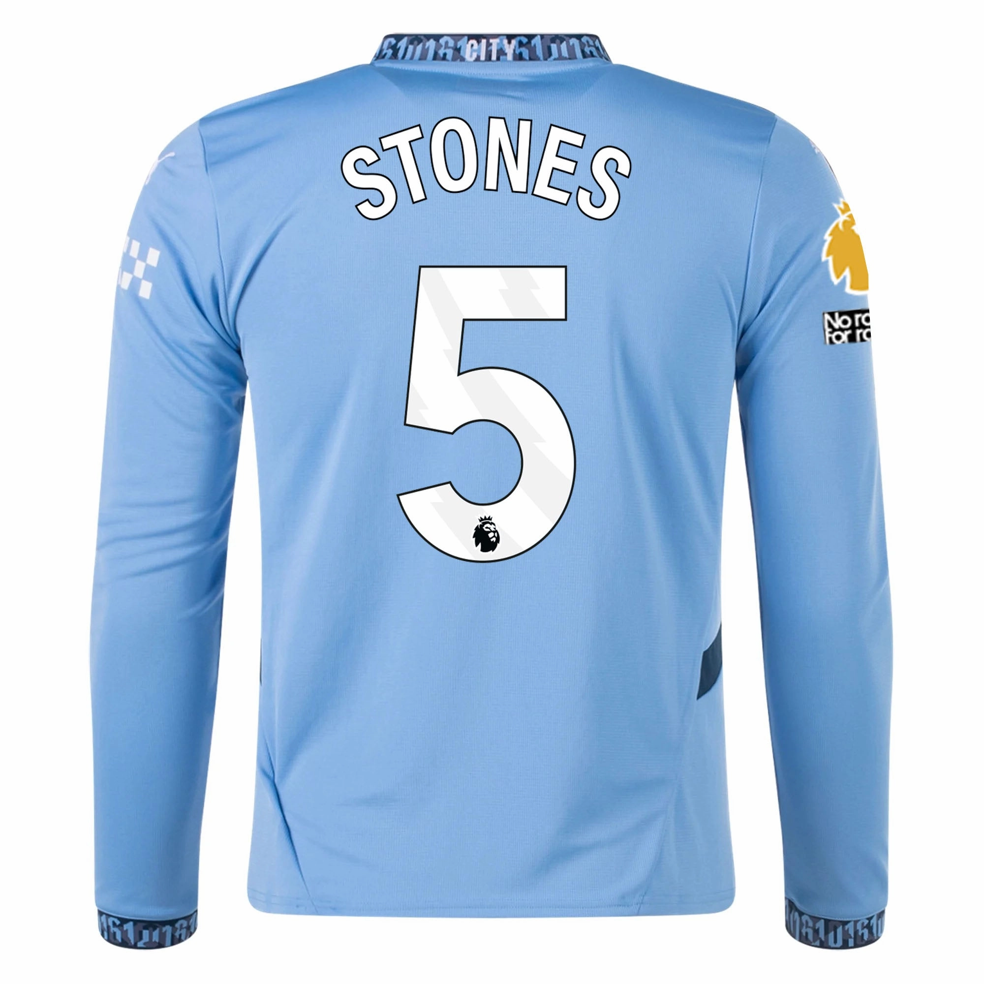 Puma Manchester City John Stones Home Long Sleeve Jersey w/ EPL   No Room For Racism Patch 24/25 (Team Light/Marine Blue)