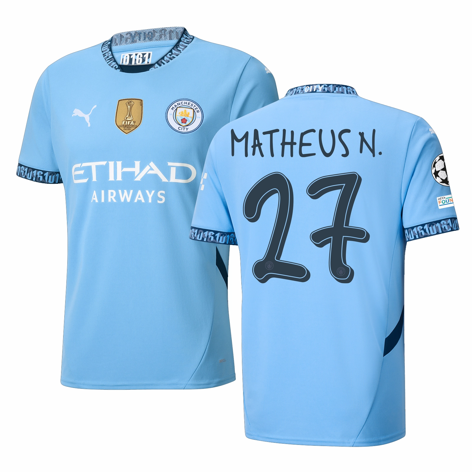 Puma Manchester City Matheus Nunes Home Jersey w/ Champions League   Club World Cup Patch 24/25 (Team Light Blue/Marine Blue)