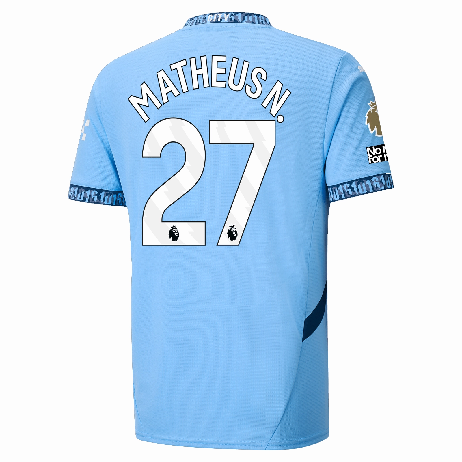 Puma Manchester City Matheus Nunes Home Jersey w/ EPL   No Room For Racism   Club World Cup Patches 24/25 (Team Light Blue/Marine Blue)