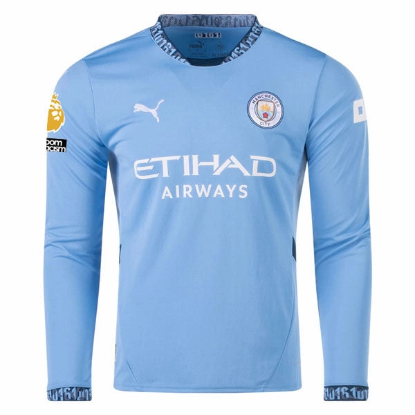 Puma Manchester City Matheus Nunes Home Long Sleeve Jersey w/ EPL   No Room For Racism Patch 24/25 (Team Light/Marine Blue)
